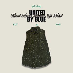 United By Blue Green Sleeveless Button-Up Shirt With White Leaf Print Womens Med